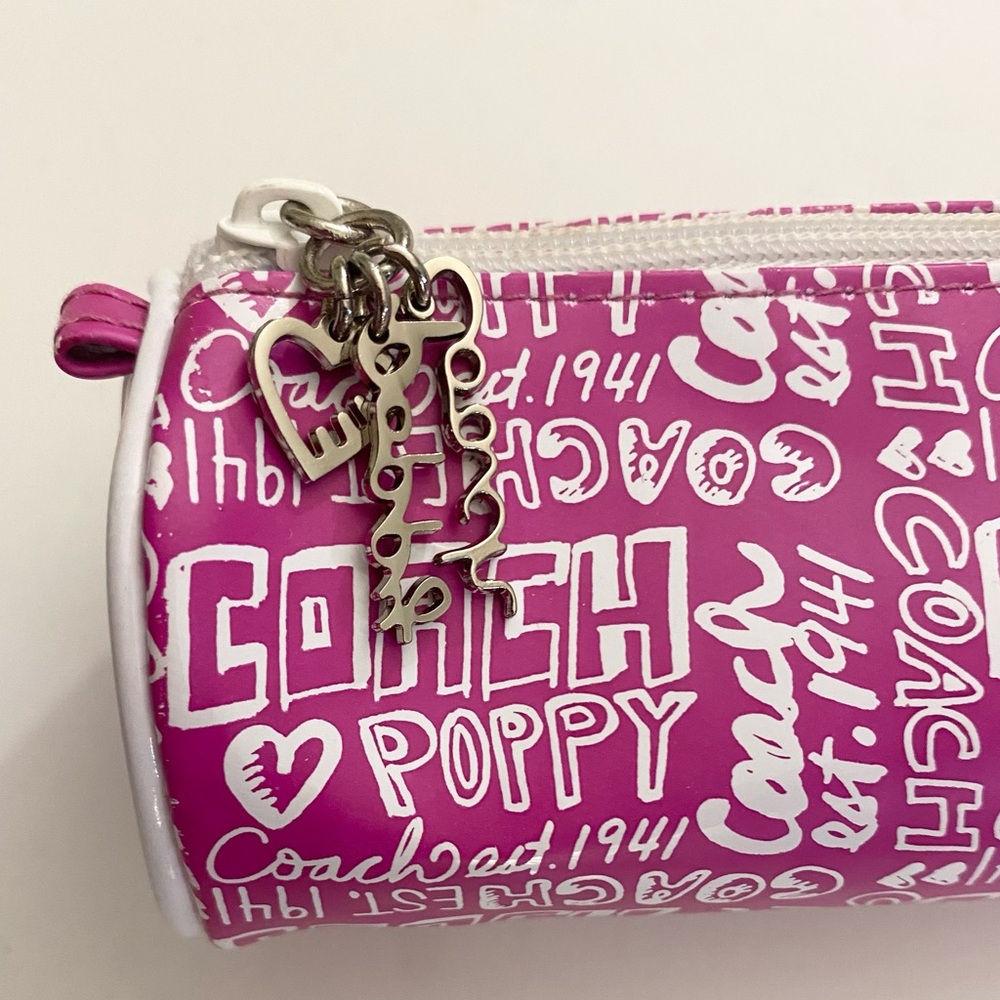 Coach Poppy Flower Barrel Makeup Brush/Pencil/Jewelry Bag Pink/White EC! - Picture 3 of 7